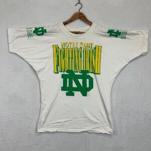 Vintage Notre Dame Fighting Irish Graphic‎ T Shirt Mens Large White Red Oak